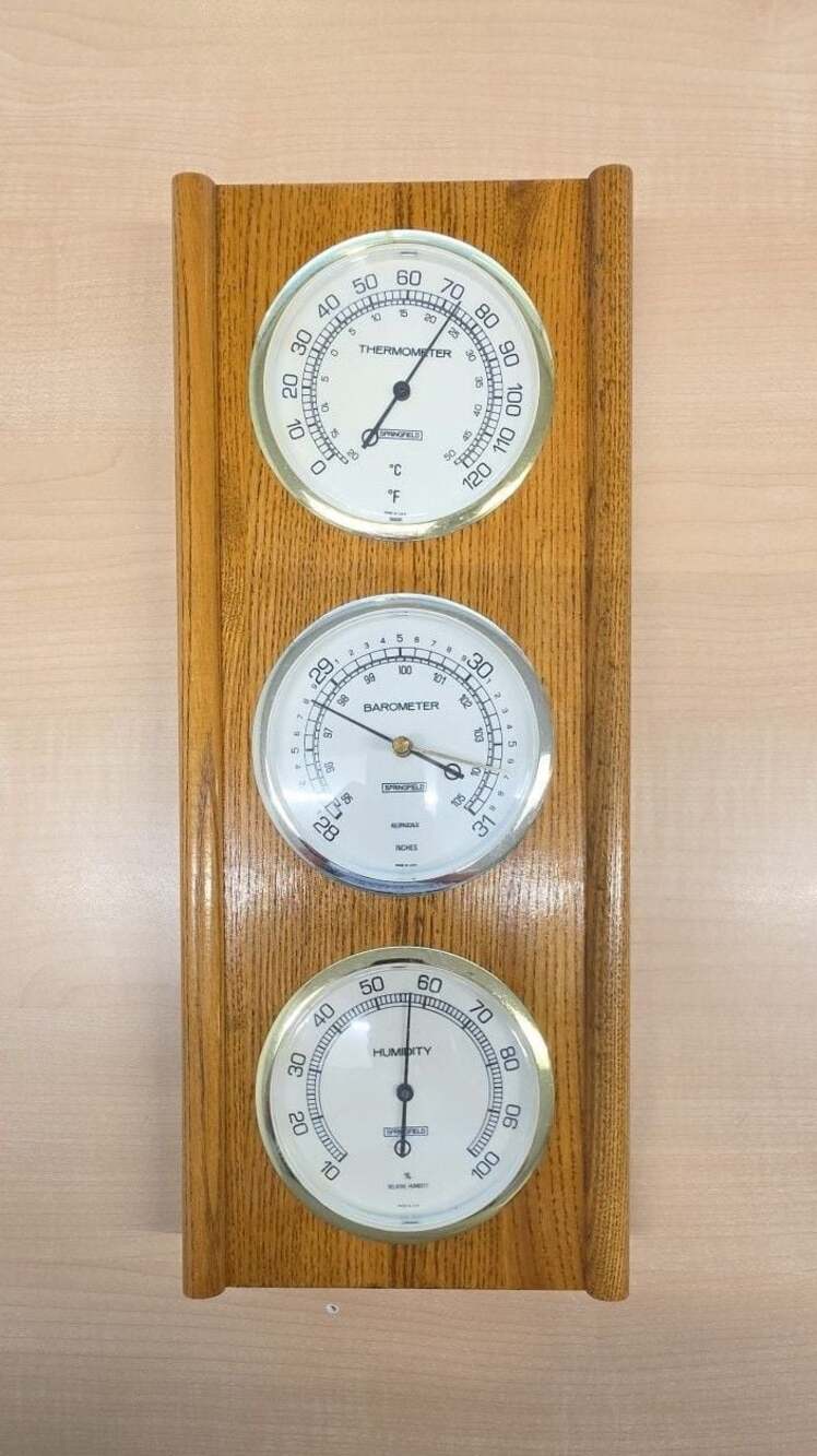 Vintage Springfield 3-Dial Weather Station Wall Plaque